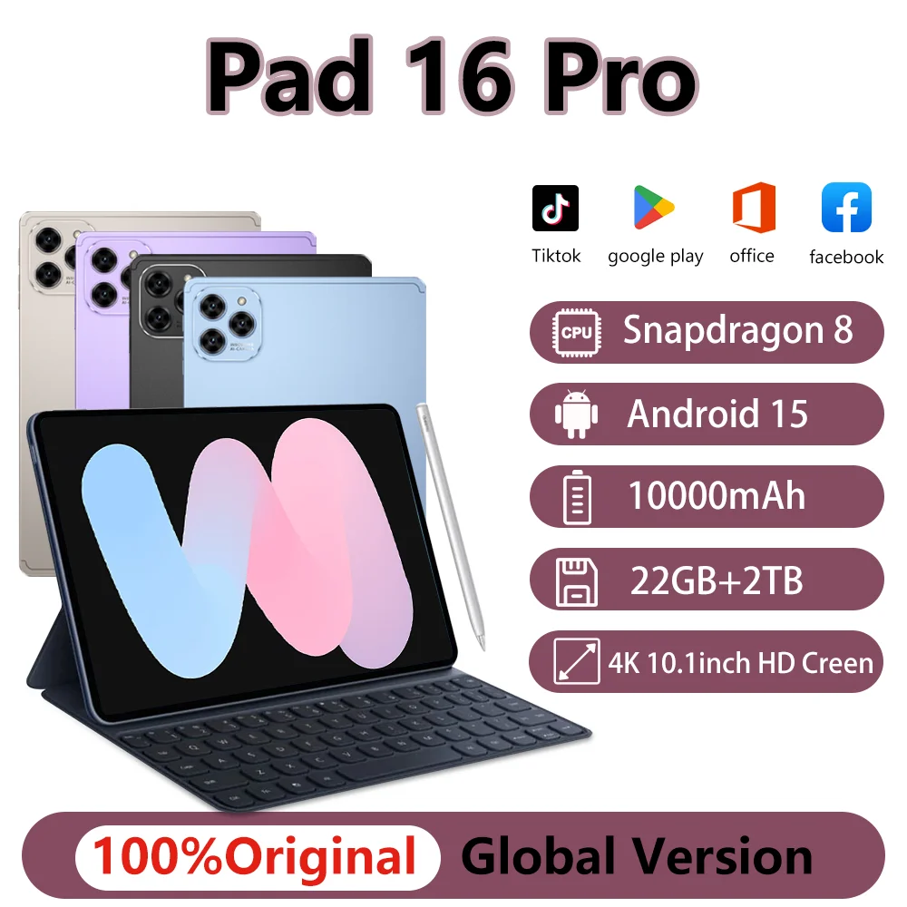 

ГОРЯЧИЙ планшетный ПК, глобальная версия Pad 16 Pro, оригинальный 10,1-дюймовый Snapdragon8 Core3, 22 ГБ + 2 ТБ, Android 15, 10000 мАч, 5G, Dual SIM, WIFI