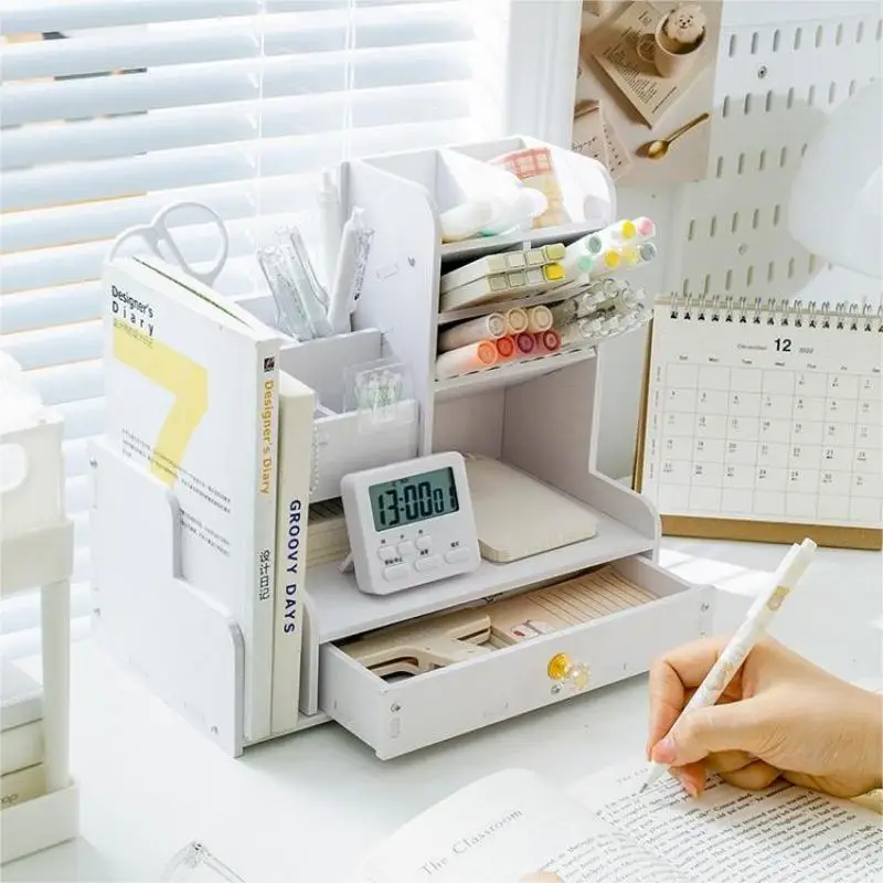 منظم مكتب، منظم مكتب DIY مع درج - حامل أقلام متعدد الوظائف، تخزين مستلزمات فنية مكتبية سهلة التجميع #6