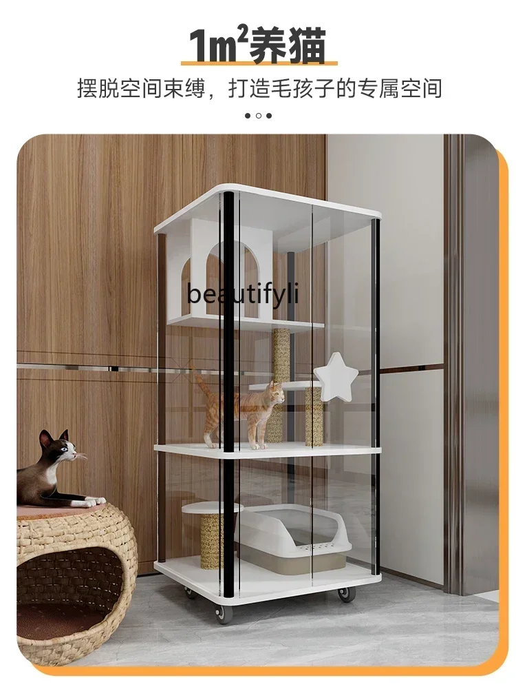 

360 Degrees Villa Transparent Luxury Glass Cat Cabinet Cat Climbing Frame Household Cat Cage Pet Display Cabinet