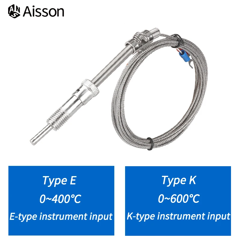 K/E Type M12*1.5 Compression Spring Thermocouple Temperature Probe Sensor 1-5Metres Shielded Wire For Temperature Controller