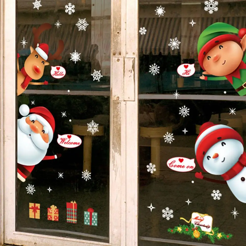 Holiday Stickers Christmas Stickers Pvc Material Festive Christmas Window Stickers Santa Claus Snowflake for Glass for Holiday