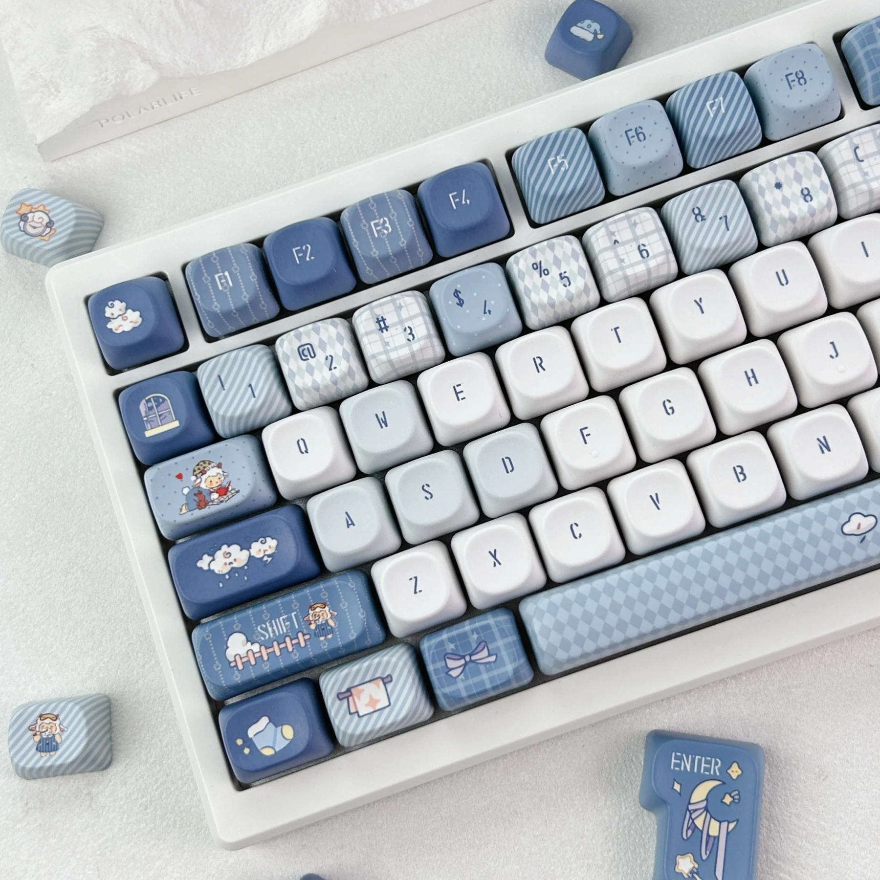 MAIMOOO Goodnight Lamb Keycap Korean Russian MOA Cherry Profile PBT Custom Blue Cute Little Sheep Keycap for Mechanical Keyboard