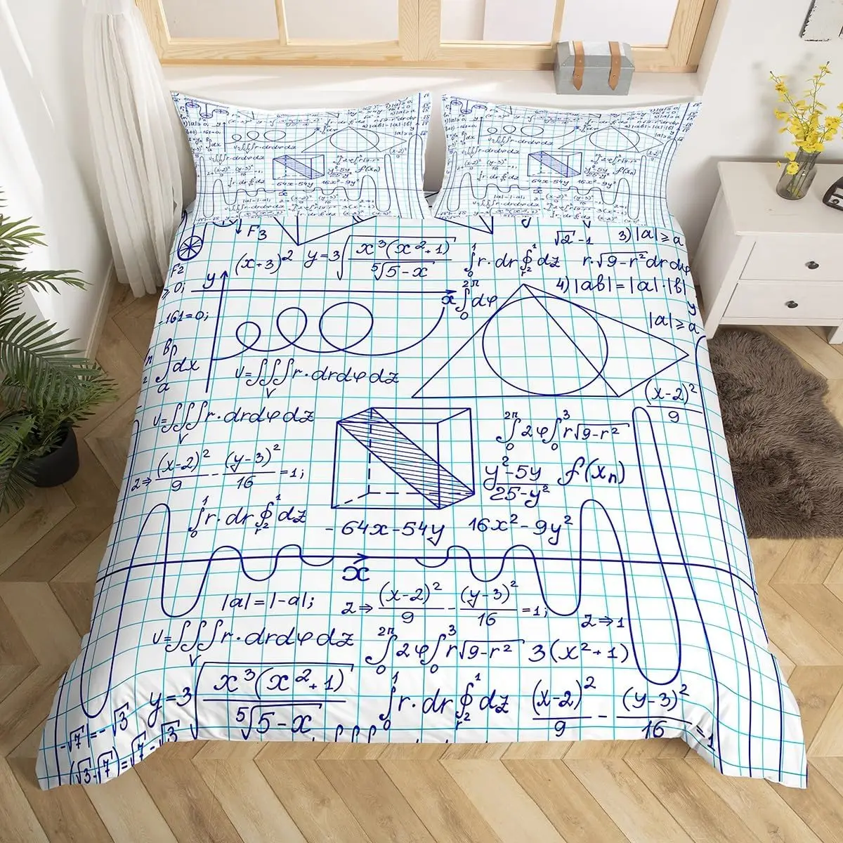 Math Equation Bedding Set Double Size Mathematics Formula Duvet Cover 3pcs Science Theme Axis Art Style Soft Quilt Cover