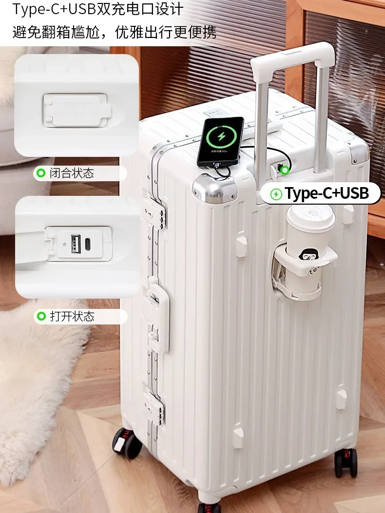 Aluminum Frame Luggage Women's 24 Inch Large Capacity Thick Suitcase 30 Inch Travel Suitcases Student Password Box Trunk Box