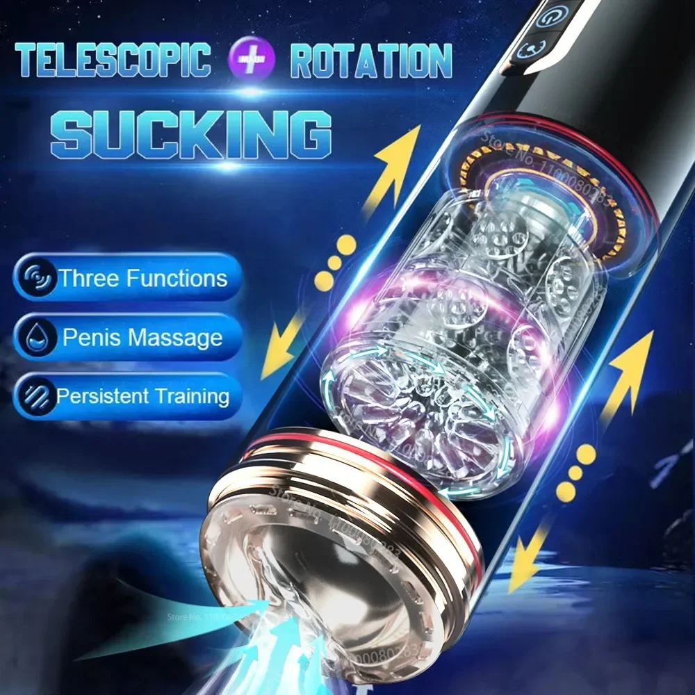 Masturbators for Men Automatic Sucking Telescopic Rotating Male Masturbator Cup Real Vagina Pocket Pussy Blowjob Machine Sex Toy