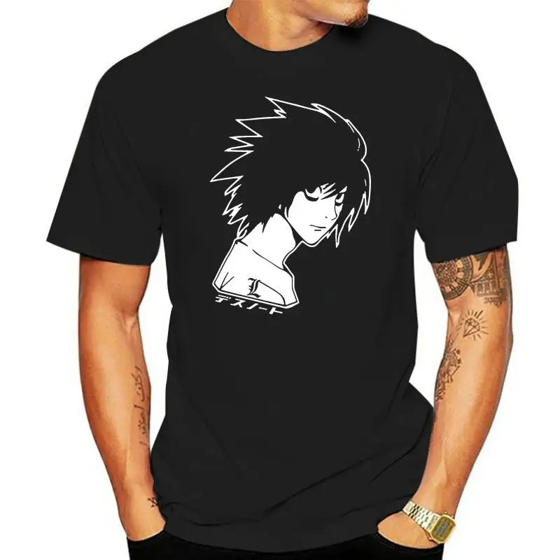 Death Note L T-Shirt, Kira Yagami Ryuk Japanese Kanji, Lawliet Anime Men Black T Full-Figured Tee Shirt