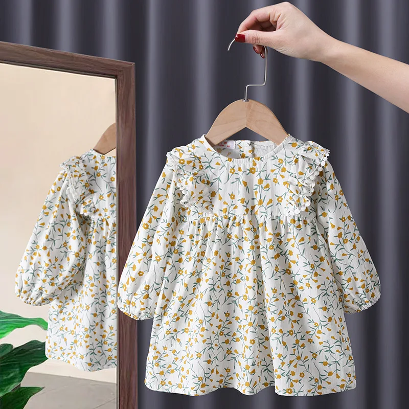 

Girls' Dress2025Spring and Autumn New Children's Dress Long Sleeve Cotton Pastoral Style Baby Princess Floral Dress