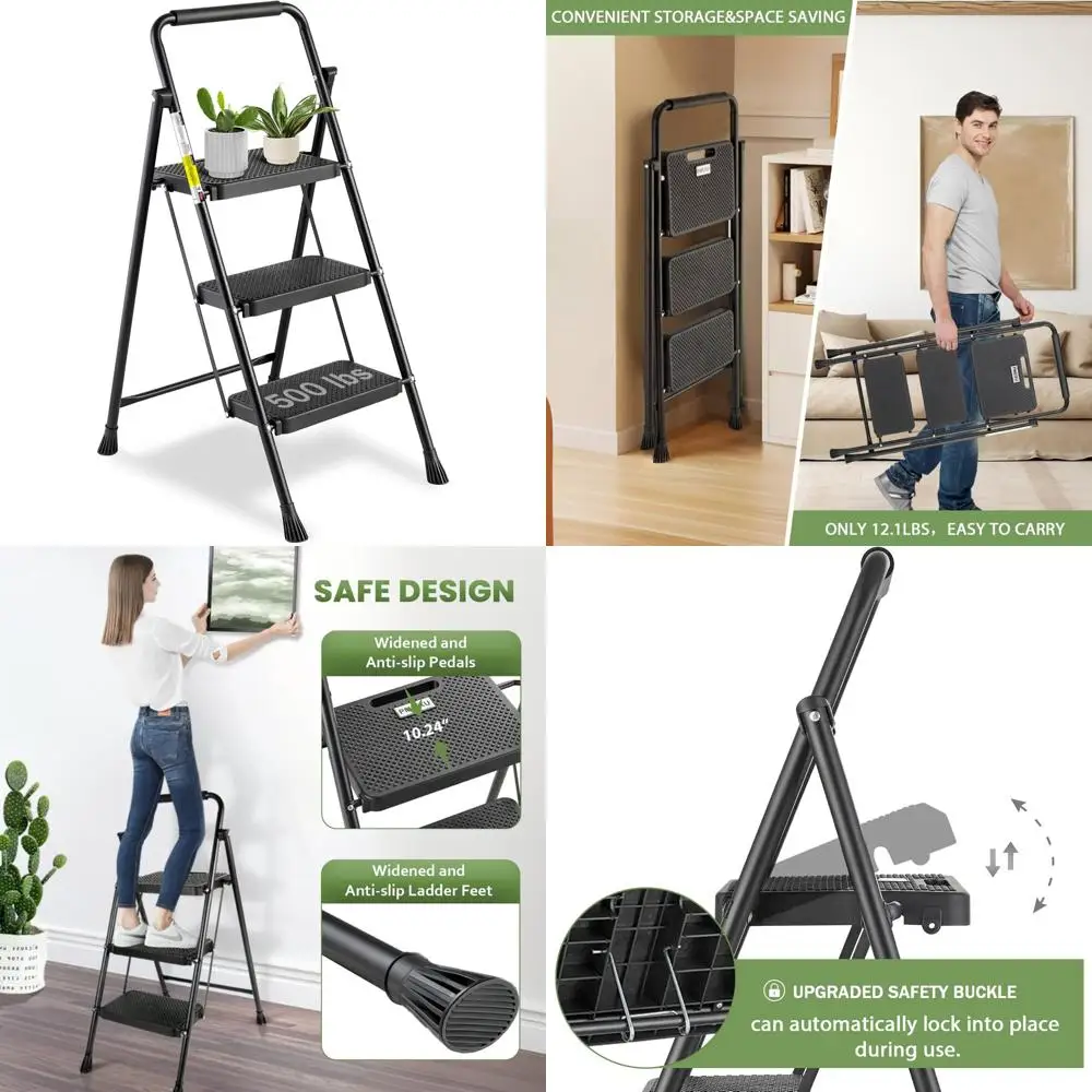 "escada dobrável durável de 500 lb para todas as idades: degraus largos e antiderrapantes"