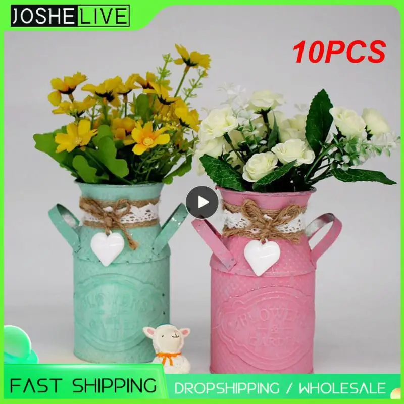

10PCS Vintage Chic Flower Vase Tin Pitcher Jug Metal Flowers Pots Home Wedding Party Decoration Iron Bucket Garden Decor