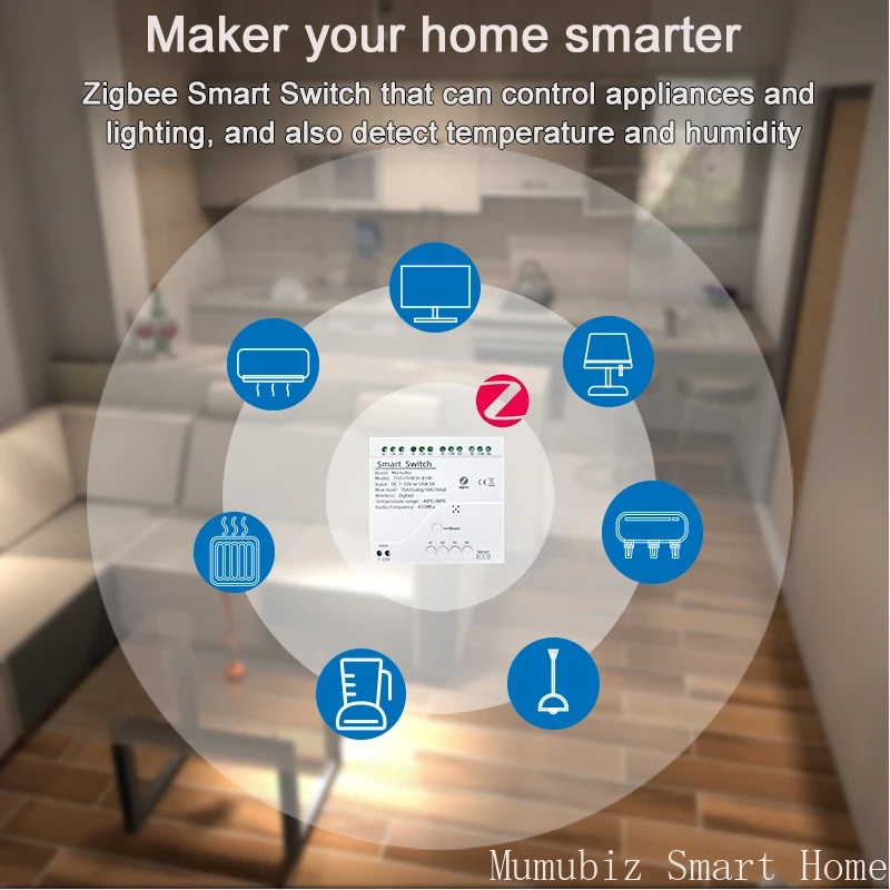 Tuya Smart TH10 Zigbee 4 Channel Switch with Temperature and Humidity Sensor Passive Dry Contact Zigbee Relay Work with Alexa