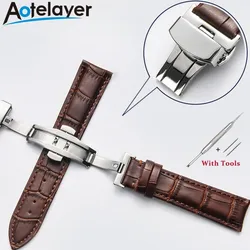 12 13 14 15 16 17 18 19 20 21 22 23 24mm Watch Band For Women Men Wristwatch Straps  Leather Double Press Butterfly Clasp