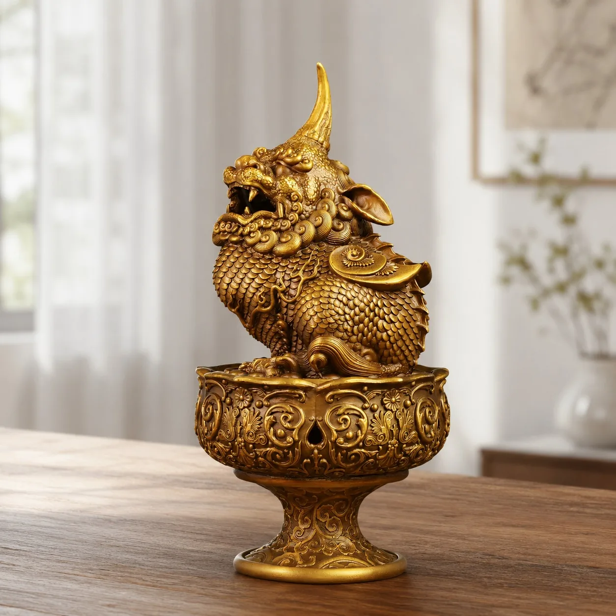 Handcrafted Solid Brass Pixiu Incense Burner Wealth Feng Shui Sculpture for Traditional Asian Living Room Study Decor Gift