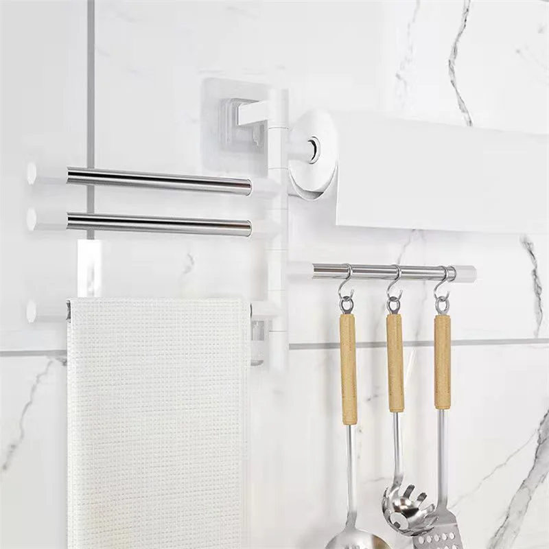 Bathroom Rotation Towel Storage Rack Punch-Free Stainless Steel Organizer Shelf Hanging Wall Shelves Suction Cup Toilet Holder