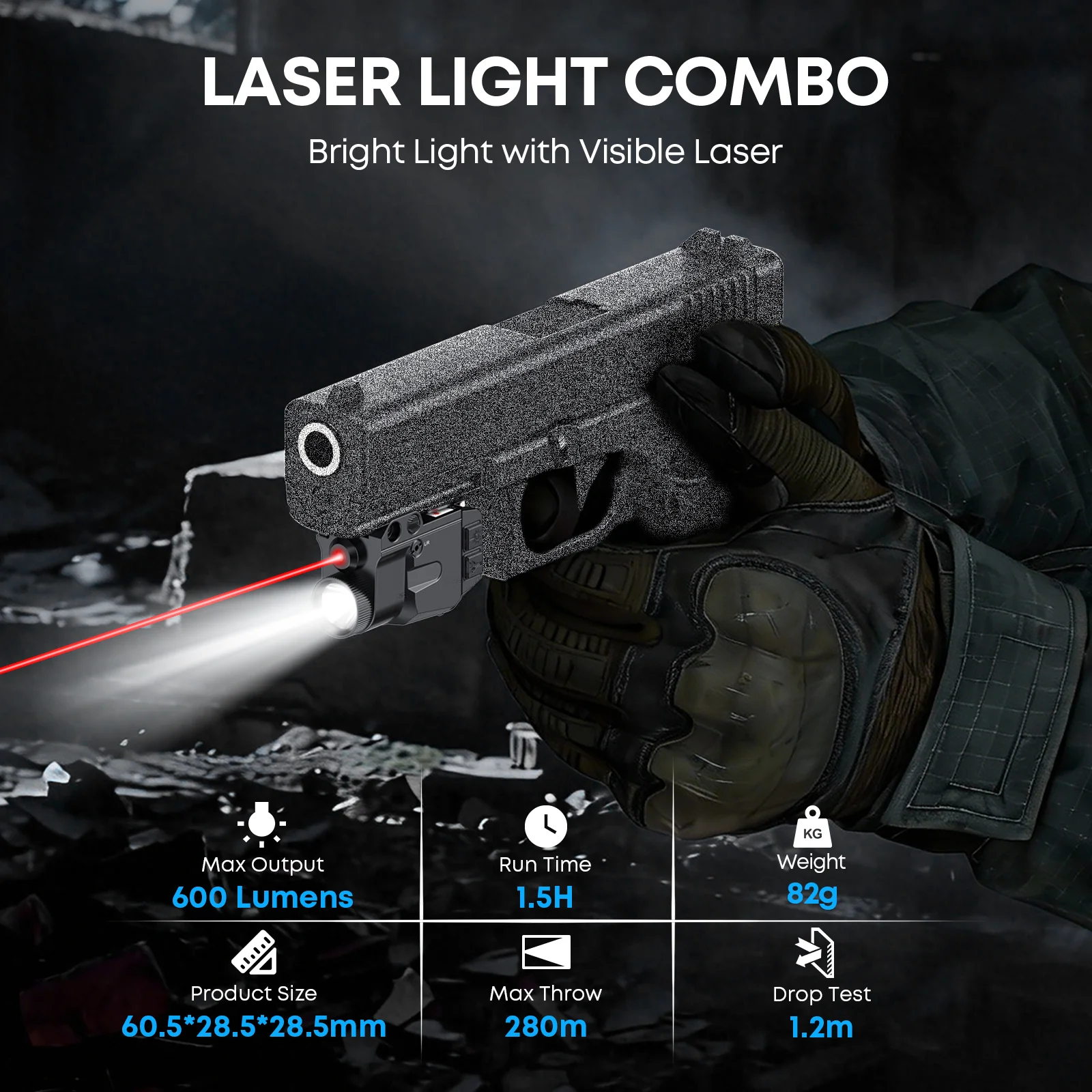 7030 Laser-Light Combo: Picatinny Rail Fit, Type-C Charging, Easy-Adjust Calibration.