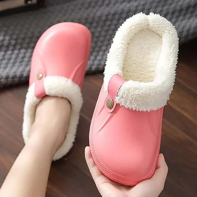 Evshine Fur Lined Clogs Shoes For Women Men Winter Indoor Outdoor Waterproof Plush Slippers Cozy Warm House Slippers Garden Shoe