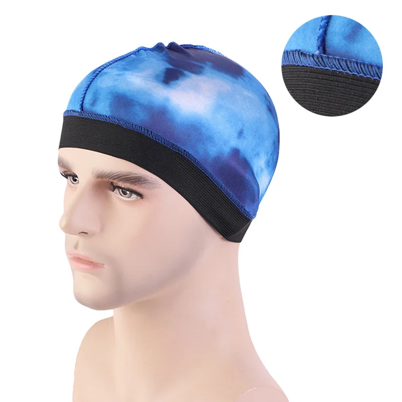 New Men\'s Silky Durag Wave Caps Shower Cap Bath Accessories Skullies Beanies Dome Hat Hair Cover Tie Wrap Scarf