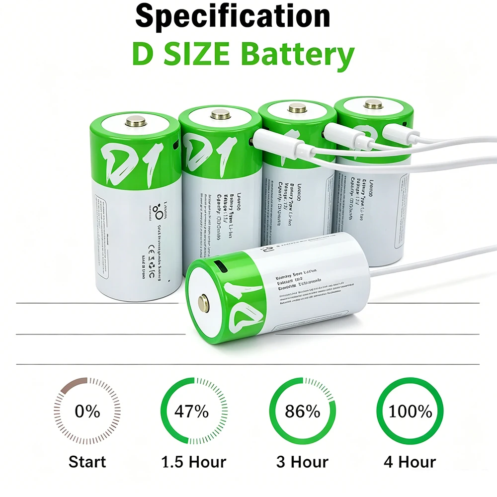 1.2V NiMH D Size Rechargeable Batteries High Capacity D Cell Battery Long Lasting Replacement Battery for Flashlights Toys Radio