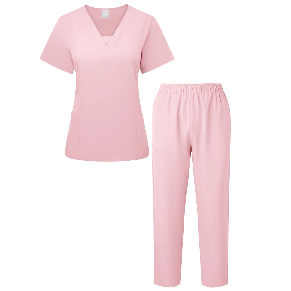 Heiße Verkäufe Frauen Krankenschwester Uniform Schnell Trocknend Stoff Einfarbig Kurzarm Hosen Anzug Pflege Arbeit Kleidung Zubehör