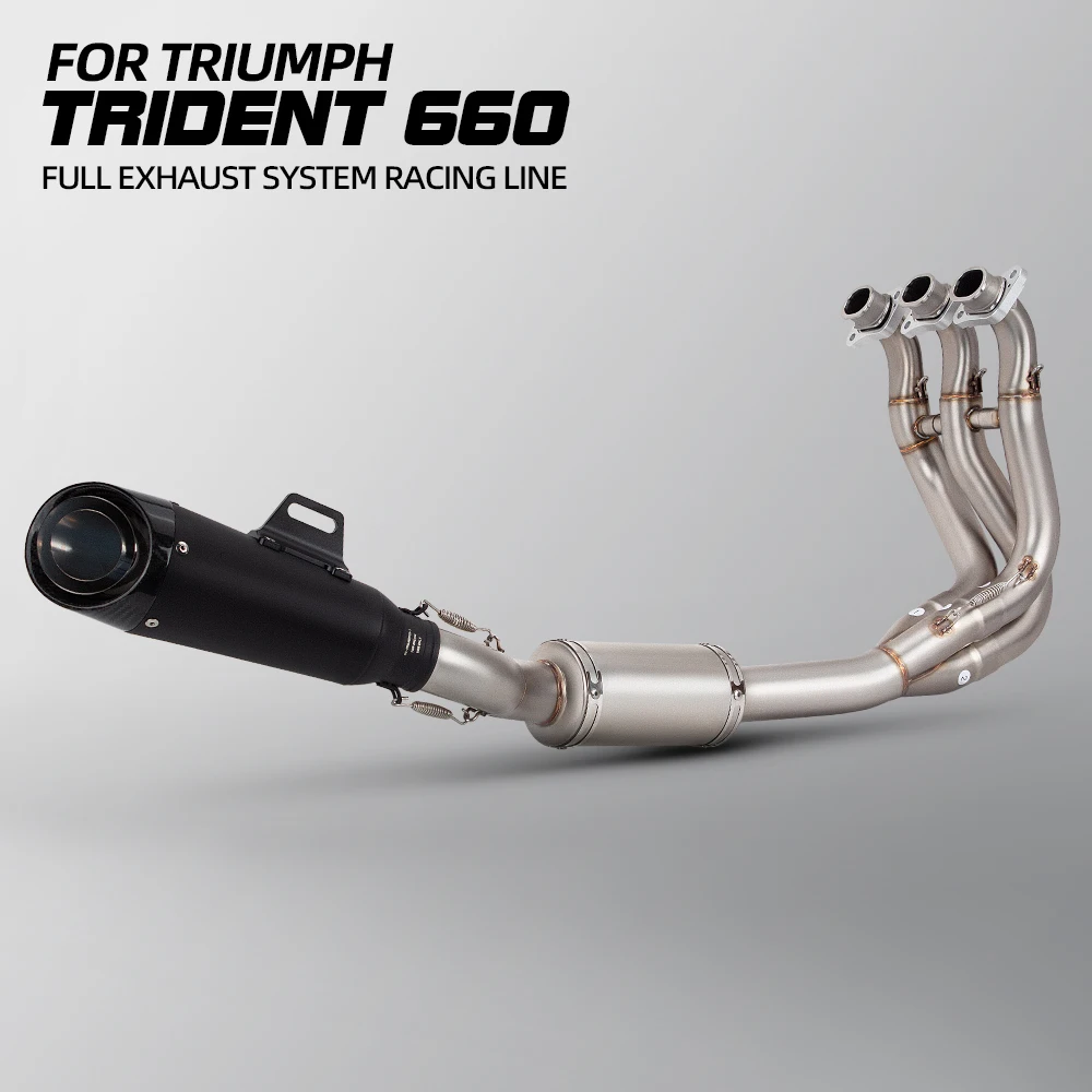 Motorcycle Exhaust Full Set System Escape Moto Modify Front Pipe Three Layer Carbon Muffler For Triumph Trident 660 2021-2024