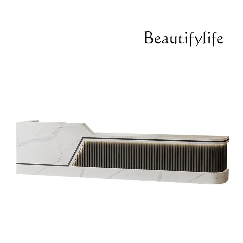 X35 Company Front Desk Paint Checkout Page Corner Modern Simple Marble Hotel Reception Desk