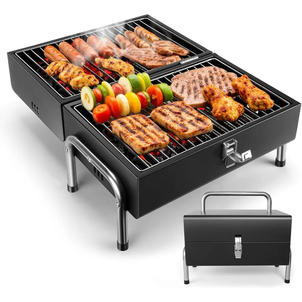 

Portable Charcoal Grill, Table Top Small BBQ Grill For Outdoor, Camping, Beach, Easy Assembly, Heavy Duty & Multi-Use Small Gril