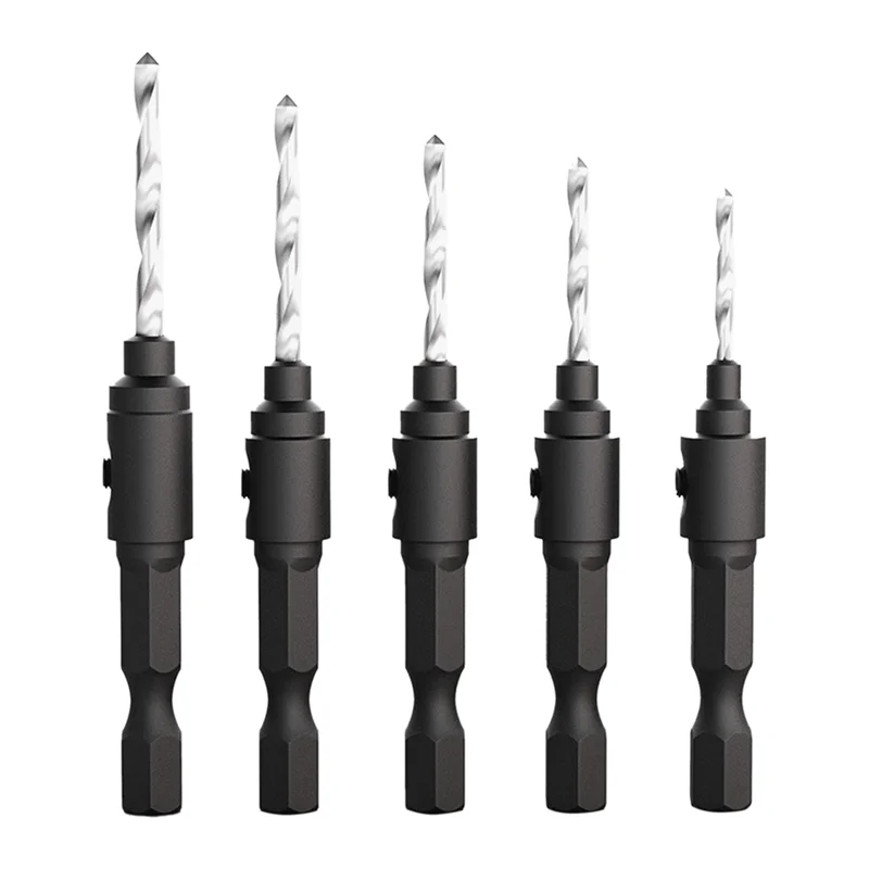 

N84R 5PCS Hexagon Screw Hardware Tools Countersink Drill Countersink Drill Awl Drill Hole Reaming Black&Silver