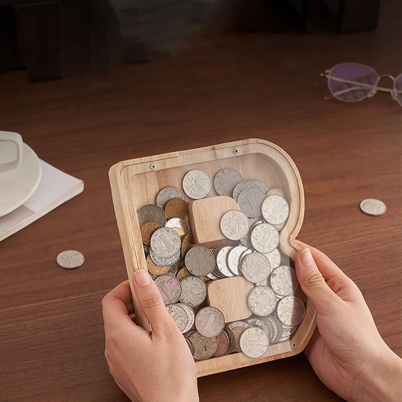 بنك أصبع المال للأطفال ، صندوق حفظ الحروف الخشبية ، زخرفة سطح المكتب ، مشغولات ديكور منزلية ، نقود عملات معدنية ، 26 أبجدية