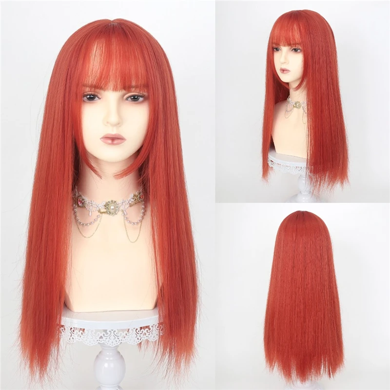 RANYU Long Light Purple Synthetic Stranght Wig with Bangs for white Women Cosplay Party Halloween Wigs Daily Natural Hair