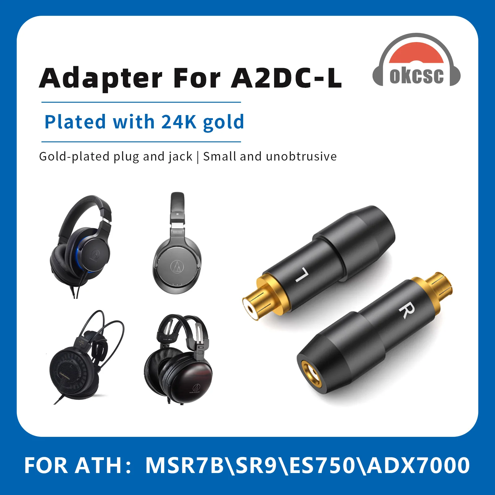OKCSC Headphone Adapter A2DC Male to MMCX 0.78mm 2Pin Female HiFi IEM Audio Converter for Audio-Technica SR9/ES750/ESW990/MSR7B