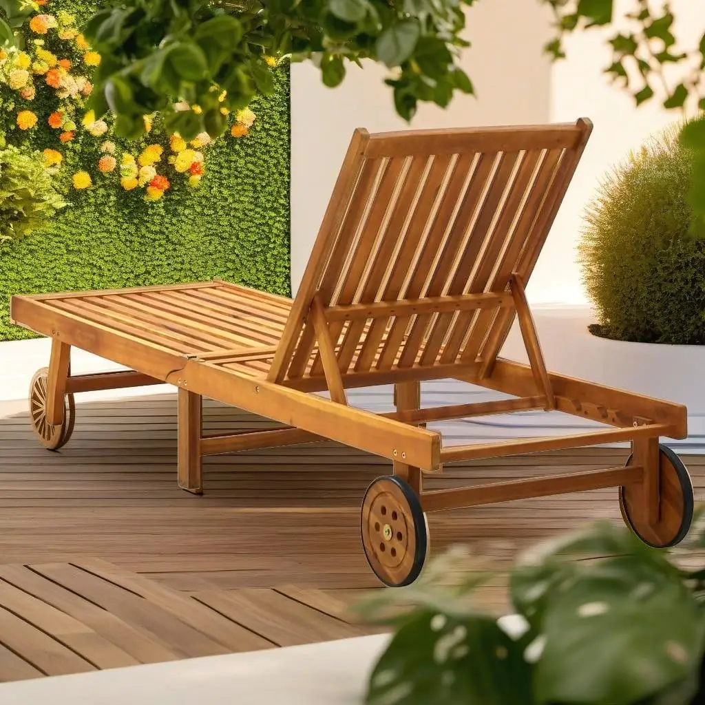 Acacia Wood Patio Sun Lounger with Cushions - Stylish Outdoor Lounge Chair