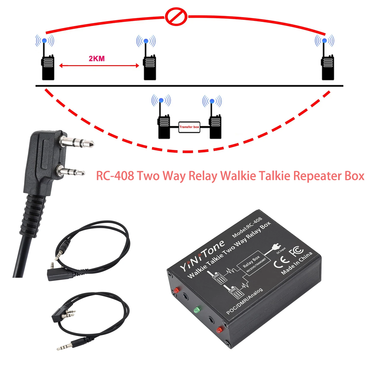 

Yinitone RC-408 Two-Way Radio Relay Box with K-Port for Baofeng UV-5R, BF-888S, Kenwood, TYT-Easy Plug and Play Installation