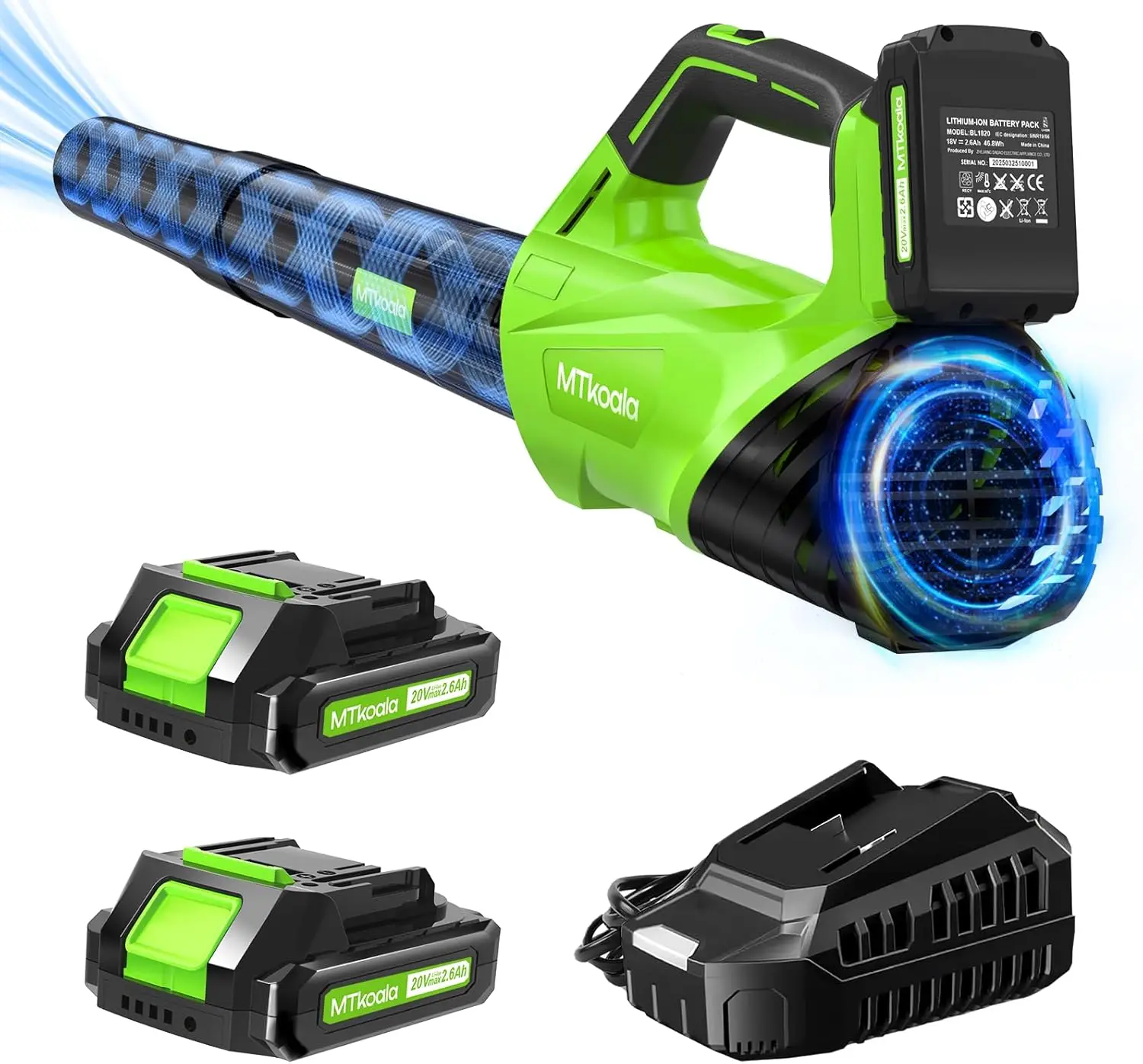 

2026 Upgrade Leaf Blower, Leaf Blower Cordless with 2 * 2.6AH Batteries and Fast Charger, 450CFM &150MPH and 2 Speed