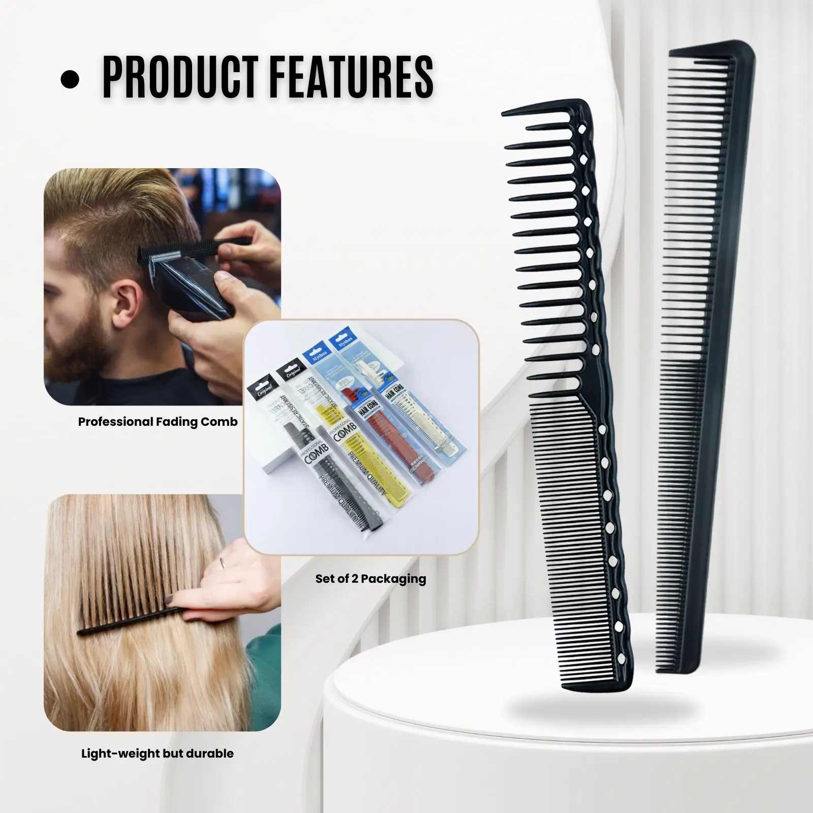 2 قطعة المصمم مدبب تتلاشى مجموعة مشط مقاومة للحرارة النساء السلس أمشاط الشعر الحلاق قص الشعر مشط للرجال صالون أدوات التصميم