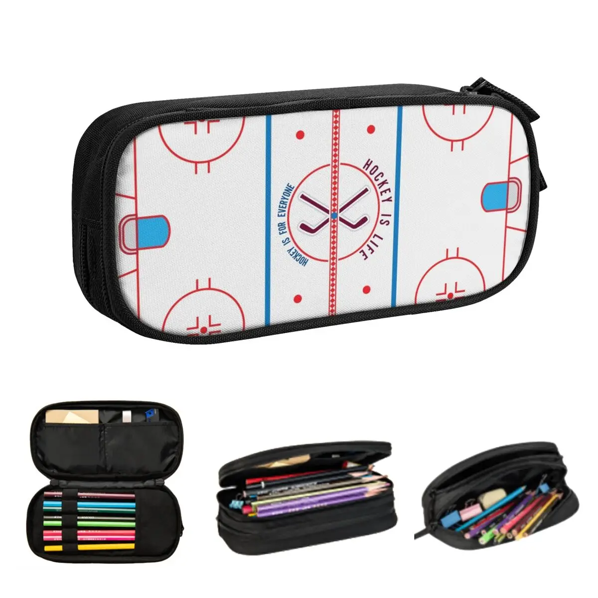 Hockey Is Life Rink Pencil Cases Large Storage Pen Bags Pen Box Pencil Pouch For Boys Girls Students Stationery School Office