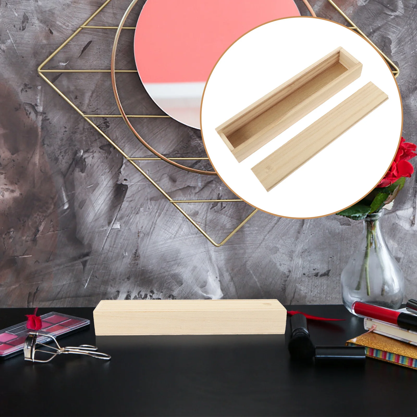 

Vintage Wood Jewelry Box with Slide Top Compact Storage Case for Rings Bracelets Earrings Trinkets Seal Organizer Portable