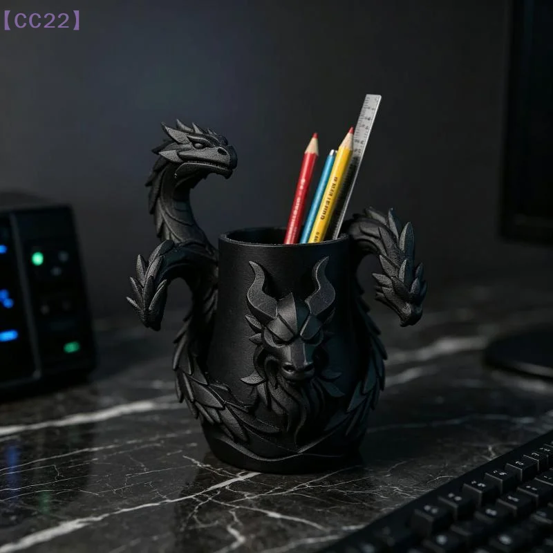 （CC22）1 Pc Creative 3D Printed Dragon Pen Holder Three Headed Dragon Desktop Organizer Monster Desk Organizer Multi-Functional