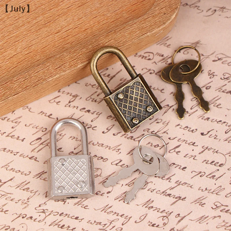 〔July〕Mini Retro Padlock for Notepad Diary Small Luggage Box Lock With Keys Zinc Alloy Suitcase Locker Hardware Set