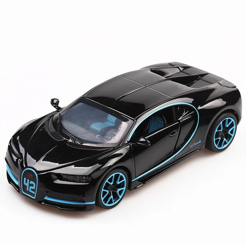 

Модель спортивного автомобиля Chiron 1:32, литая под давлением, с открывающимися дверями, звуком и светом, гоночная модель для детей, подарок