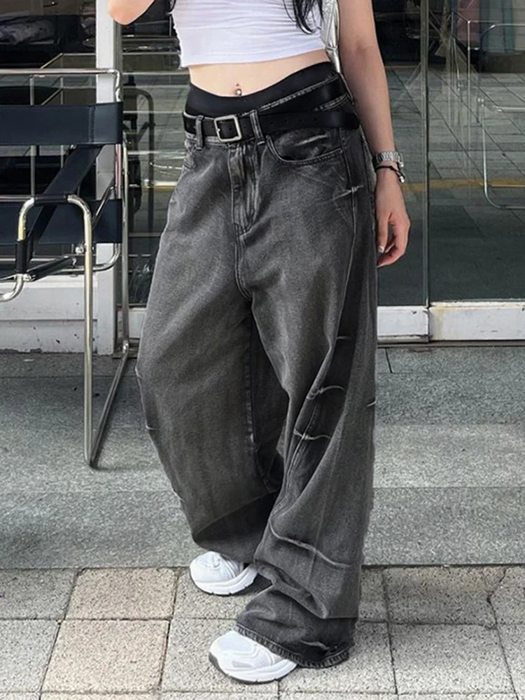 Rockmore Vintage Washed Jeans Women Y2K Streetwear Loose Cargo Pants Harajuku Korean Wide Leg Denim Trousers Fashion pantalones