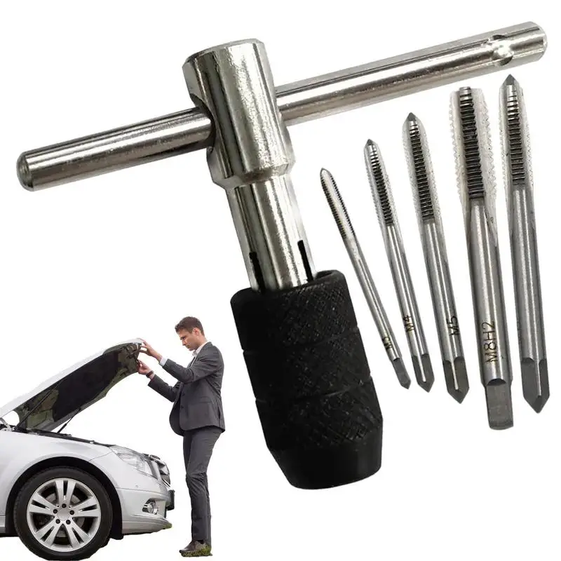 T-Handle Ratchet Tap Holder Wrench Threading Tapping Hand Tool Kit T-Shaped Hand Tap Ratcheting Tap Wrench For Metal Aluminum