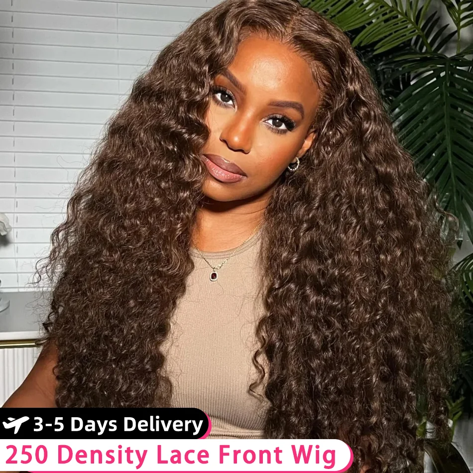 Wig rambut manusia 40 inci ketebalan 250 13x4 cokelat ombak dalam renda depan HD transparan 13x6 Wig Frontal Lace Curly