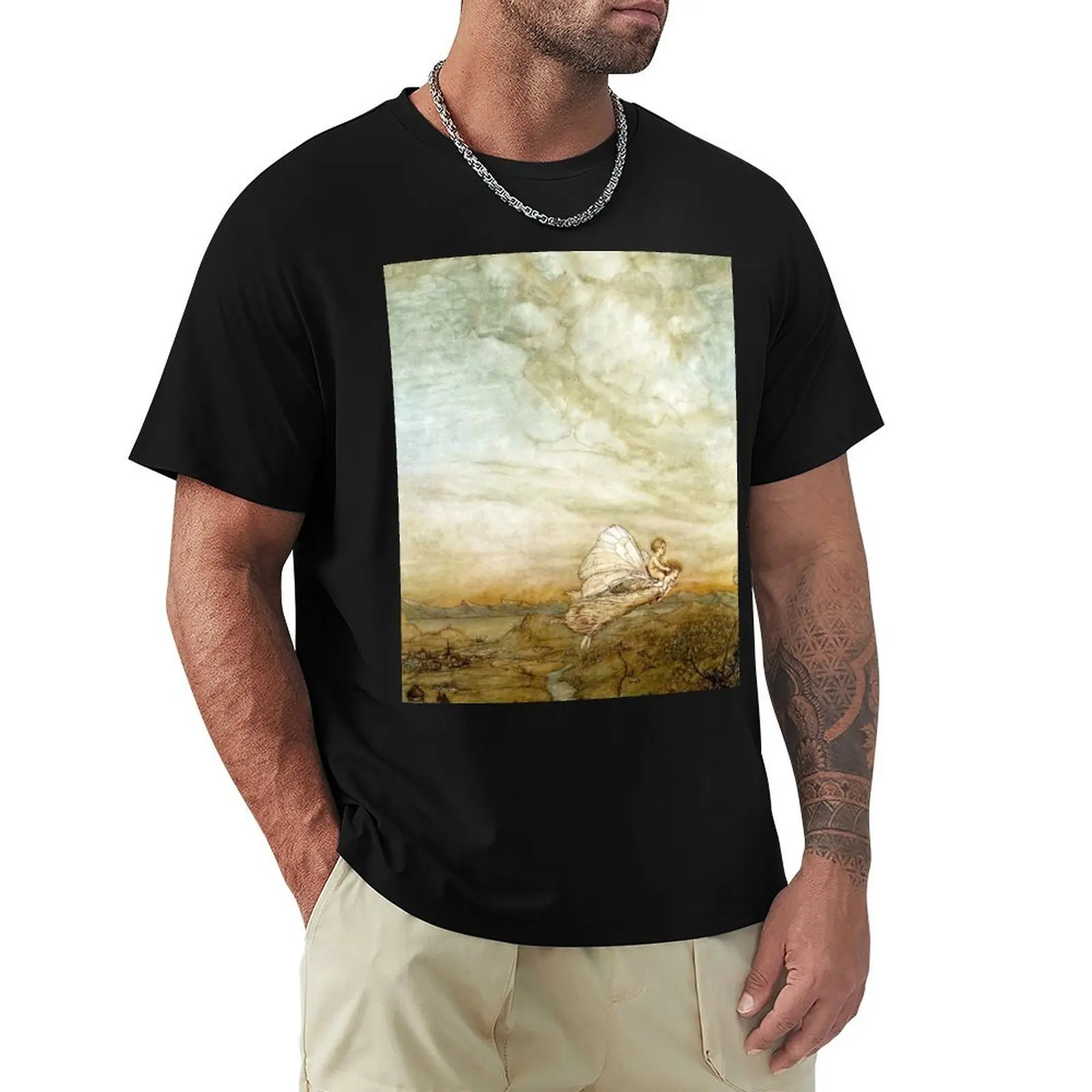Fairy Flying with Changeling Child - Midsummer Night's Dream, Arthur Rackham T-Shirt Independence Day Short Sleeve T-Shirt