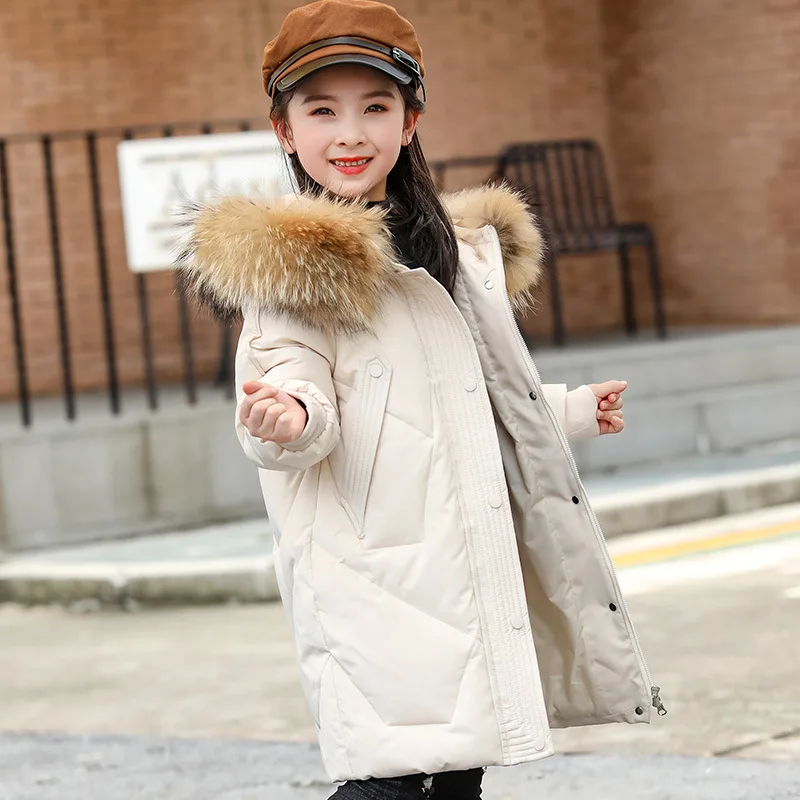 

RAISE Winter Children Girls Parkas Cotton Fur Collar Thicken Long Baby Girl Down Jacket 5-16 Years Kids Girl Warm Coat Snowsuit