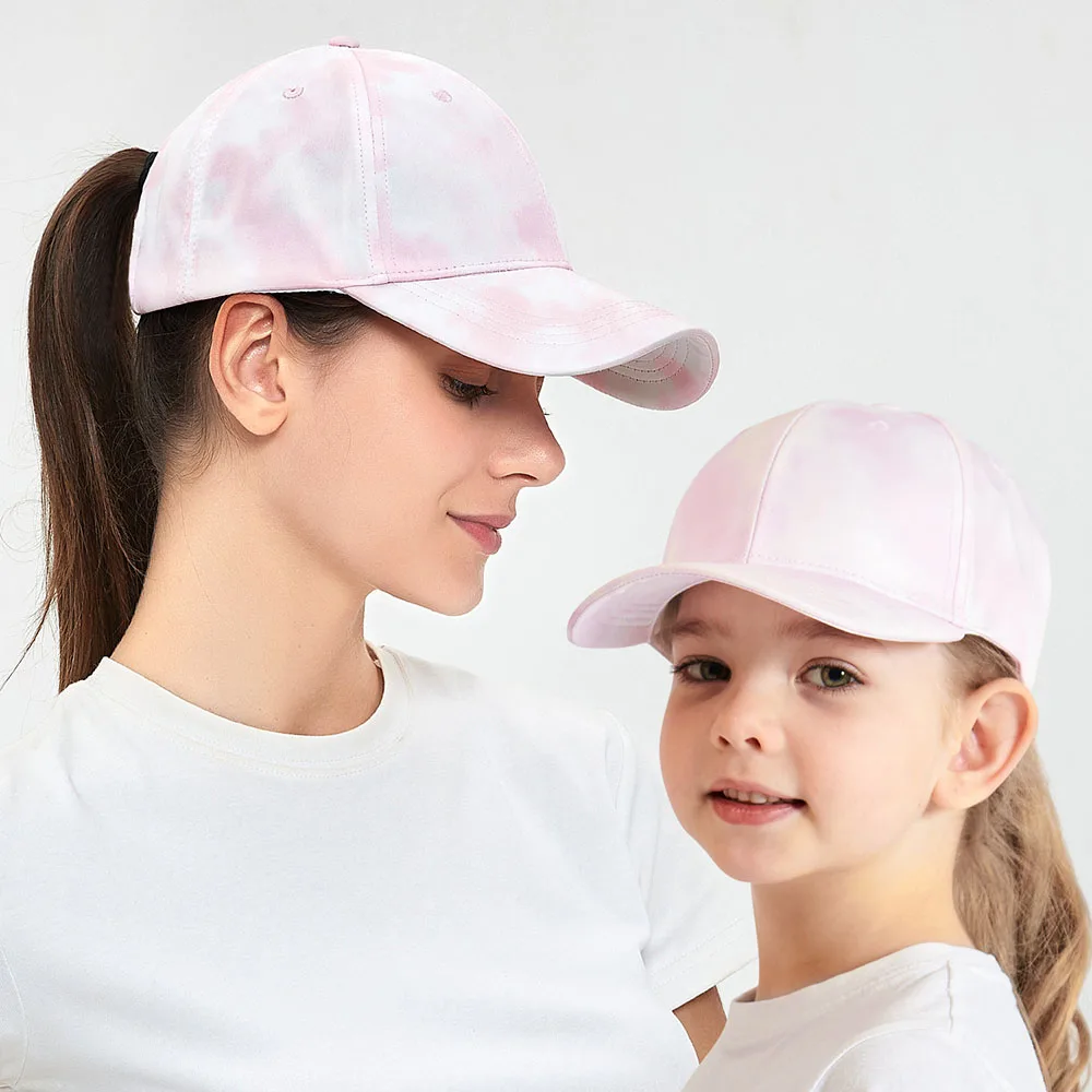 

1pc Women Baseball Cap Print Candy Color Parent-Child Sun Hat High Ponytail Adjustable Hats Outdoor Travel Mother-daughter Caps