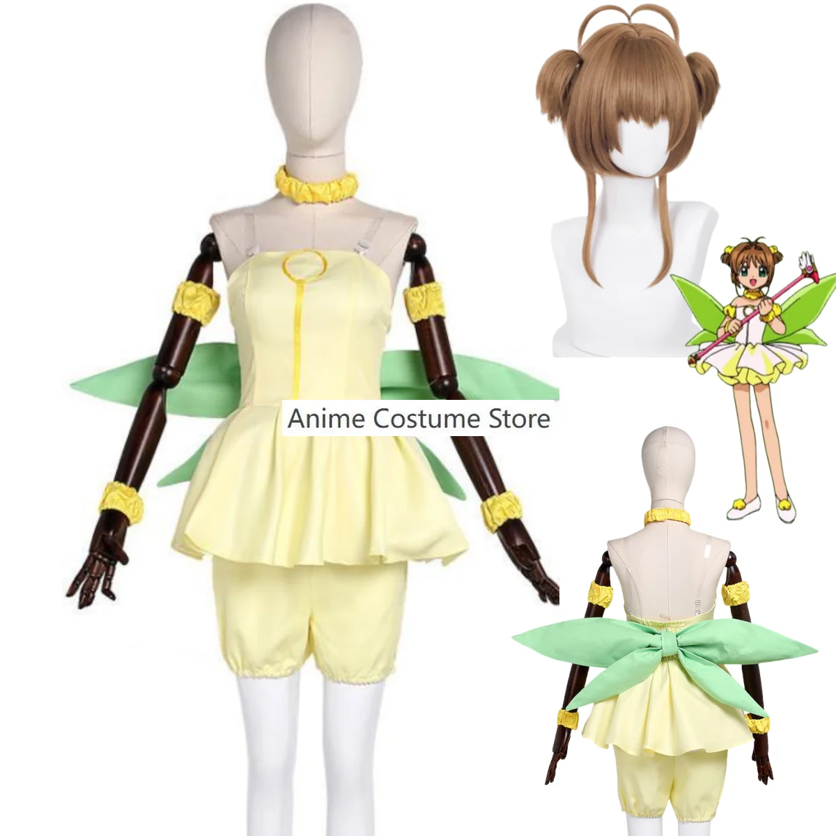 Anime Cardcaptor Sakura Card Captor Kinomoto Sakura Cosplay Costume Wig Elf Dress Combat Uniform Woman Sexy Kawaii Carnival Suit