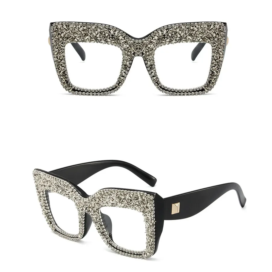 Luxury Diamond Anti Blue Light Square Glasses Women Vintage Myopia Prescription Optical Brand Designer Oversized Eyewear Frame