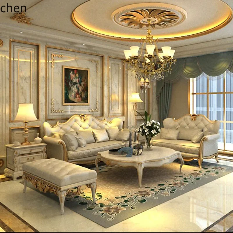 Solid wood first-layer cowhide sofa light luxury living room combination whole house set furniture