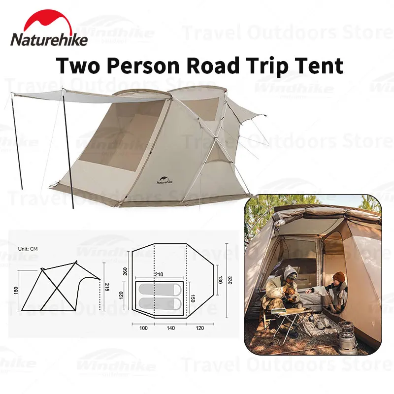 

Naturehike Two Person Road Trip Tent 2.15m Height Hang Inner Tent PU2000+ and UPF50+ Outdoor Camping Caravan Tent