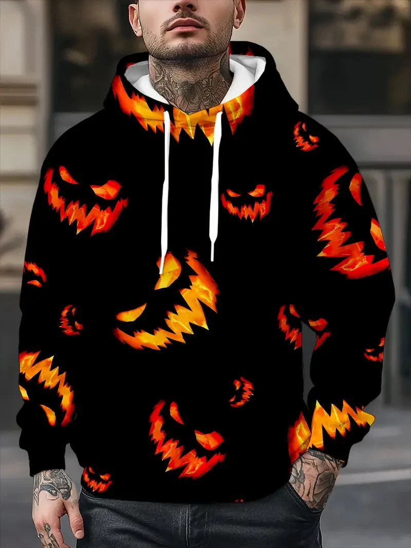

Autumn Winter New Halloween Pumpkin Bat Pattern Hoodies For Men Tops 3D Full Printing Pullover Men Women Casual Sweatshirts Tops