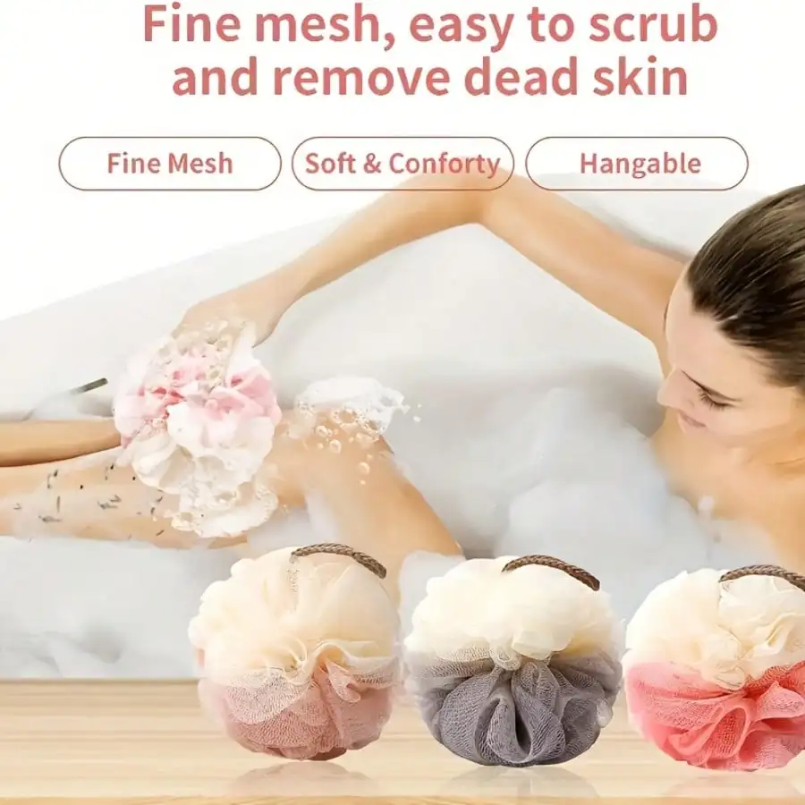 1PC Chic 3D Flower Bath Loofah Net Mesh Sponge For Women Men, Effortless Exfoliating Bath Ball Loofah Body Scrubber, Gentle Soft Shower Pouf Sponge Anti Slip Hanging Strap Graduation Season Back To School Christmas